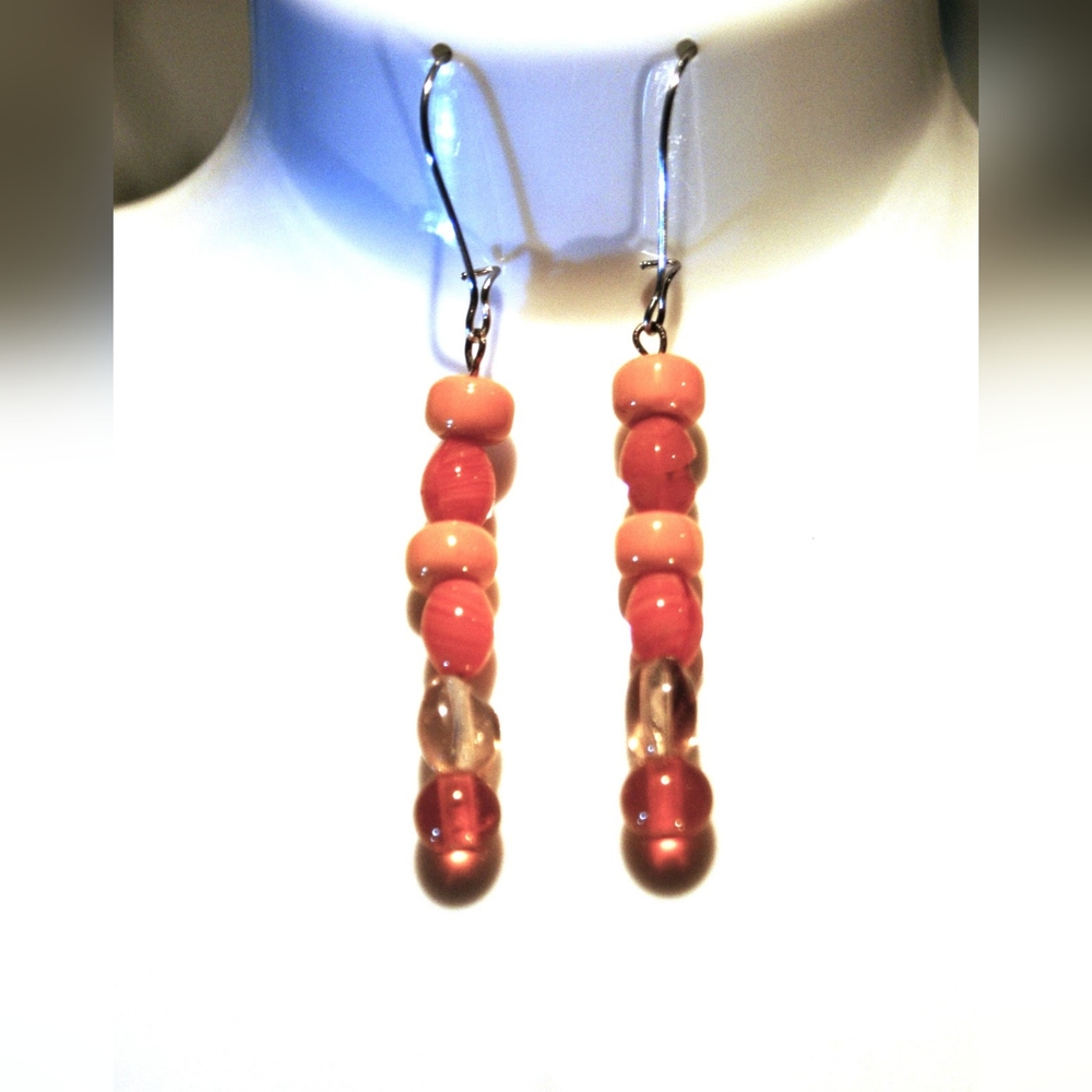 Red glass dangle earrings ED-8-018